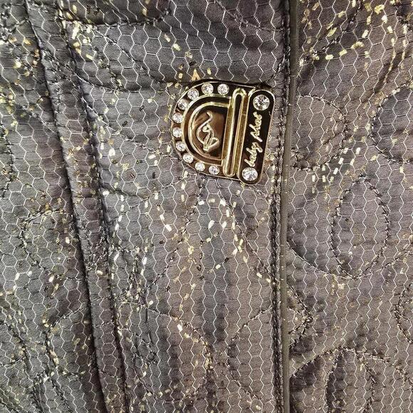 Baby Phat Y2K Gold/Green Embroidered‎ Beaded Fur Hooded Bomber Jacket 4x - Picture 7 of 16